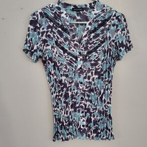 Notations Women's Blue and Black Patterned Blouse
